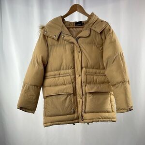 Boohoo Full Zip‎ Faux Fur Hooded Puffer Coat in Tan Size 8